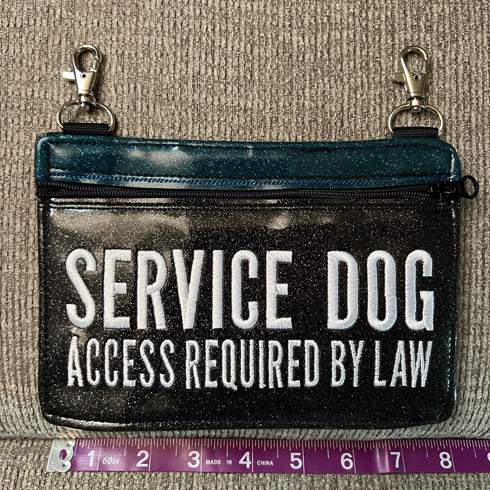 Black and White Service Dog Pouch with Metal Clips